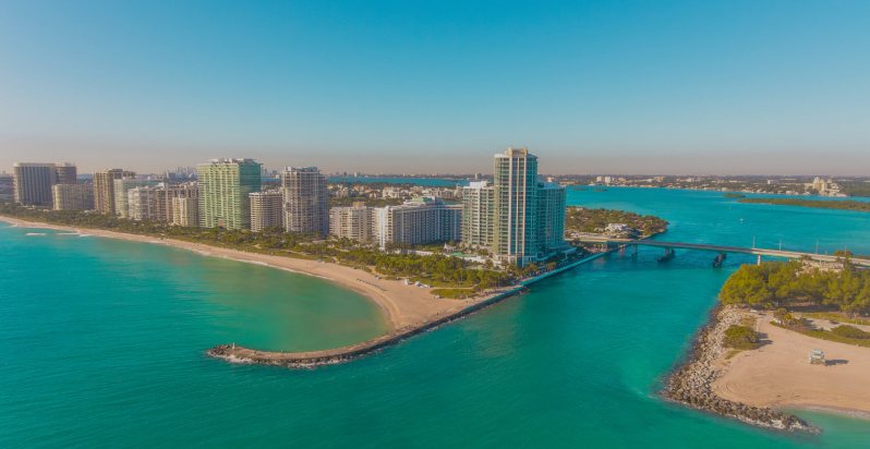Aerial view of Bal Harbour beachfront with turquoise waters and high-rise buildings